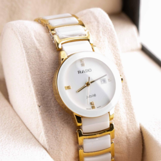 Ladies Ceramic Centrix Watch Gold White
