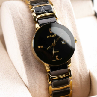Ladies Ceramic Centrix Watch Gold Black
