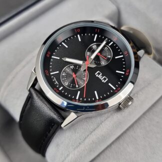 Men's Q&Q Leather Watch Chrono 002PY